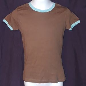 SO Basic Solid T-Shirt in Brown w/ Aqua Blue Trim